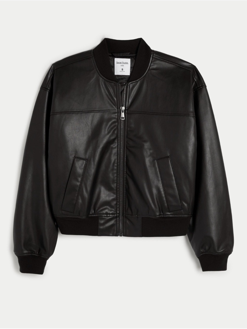 Hollister Social Tourist Oversized Vegan Leather Bomber Jacket Large
